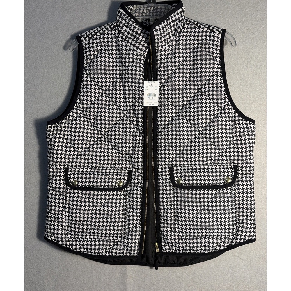 J Crew Black & White Houndstooth Quilted Vest Size  L NEW  Academia Preppy